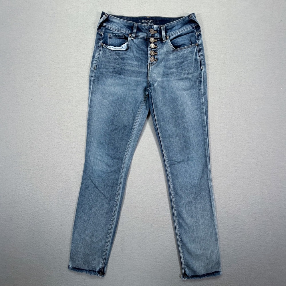 Soundstyle Womens Jeans Skinny Blue Button Fly Raw Hem Size 4